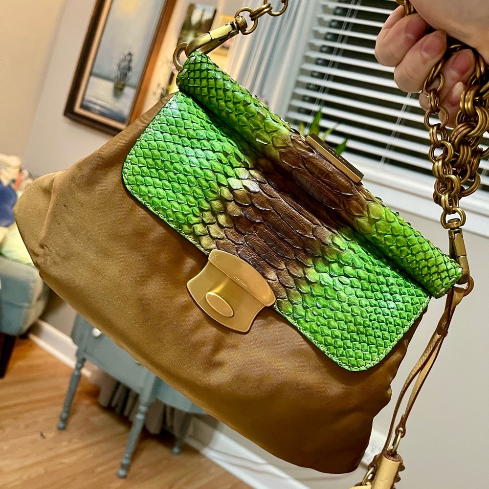 Prada Exotic Green & Brown Python Microfiber Bag - image 2